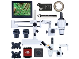 Conjunto de Microscópio Estereoscópico Moon Pro – Trinocular | Zoom de 6,7x a 45x | Tela de 8'' e Iluminação LED