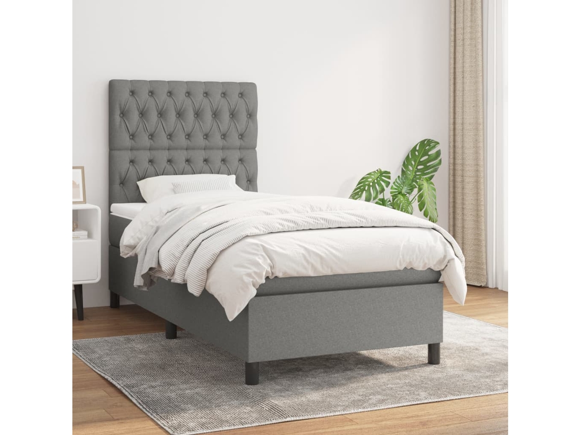 Vidaxl Cama Com Molas/colchão 90x190 Cm Tecido Cinza-escuro