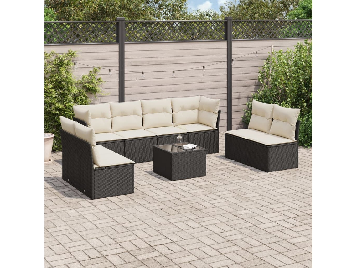 Vidaxl 9 Pcs Conjunto De Sofás P/ Jardim C/ Almofadões Vime Pe Preto