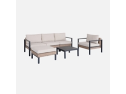 Conjunto De Jardim Com Sofá, Mesa E Poltrona  Em Alumínio, 5 Lugares, Antracite E Bege