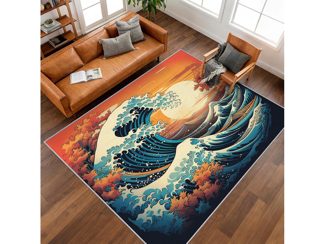 Tapete Genérico Japonês Com Ondas Para Sala De Estar, Tapete Oriental Japonês Para Quarto 50x80