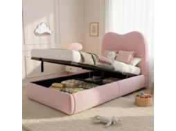 Cama 90x200 Veludo Rosa Baú Hidráulico Led Solteiro VOLTEDGE