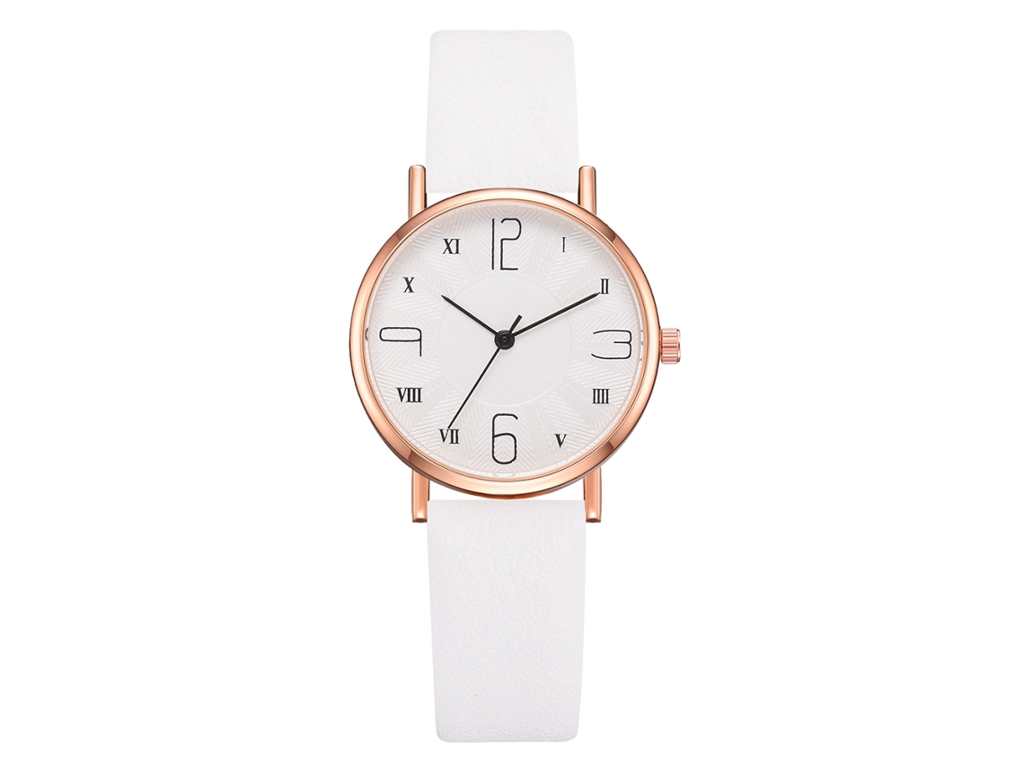 Relógio de Pulso Feminino com Pulseira Pu Estilo Fashion Display Analógico Quartz Branco