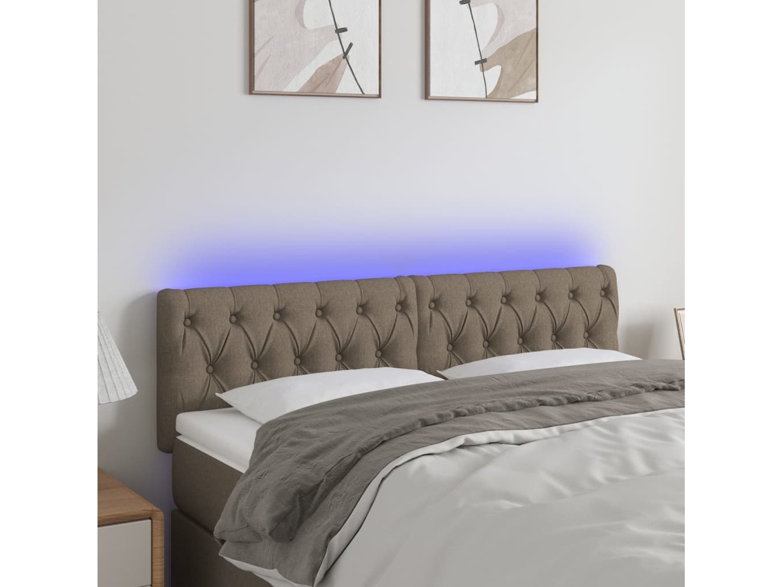Vidaxl Cabeceira Cama Luzes Led Tecido 144x7x78/88cm Cinza-acastanhado