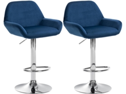 Conjunto de 2 Bancos de Bar em Veludo Braga Metal Cromado/Azul CLP