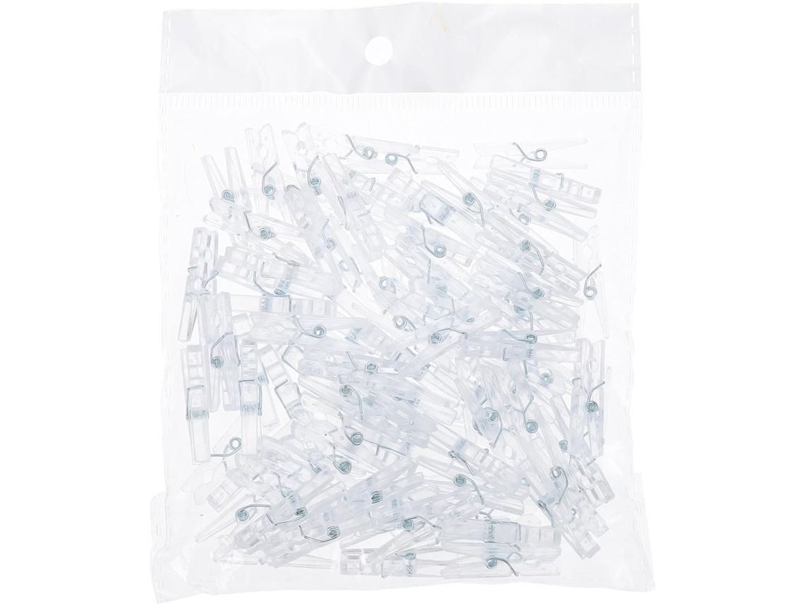 Aboofan 100-prendedores De Roupa Transparentes Em Plástico Pc E Aço Para Artesanato Separar Fotos, Mini Prendedores