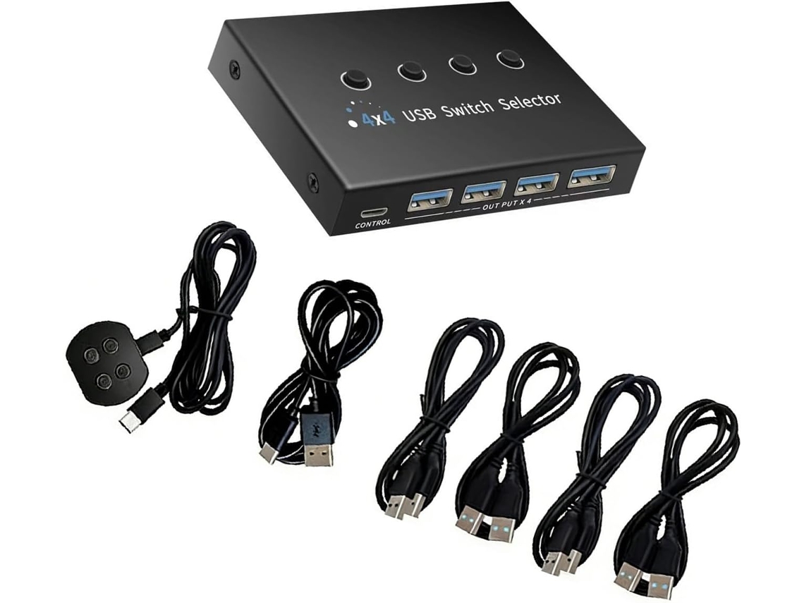 Switch Usb 3.0 De 4 Portas Para Compartilhamento Computadores,