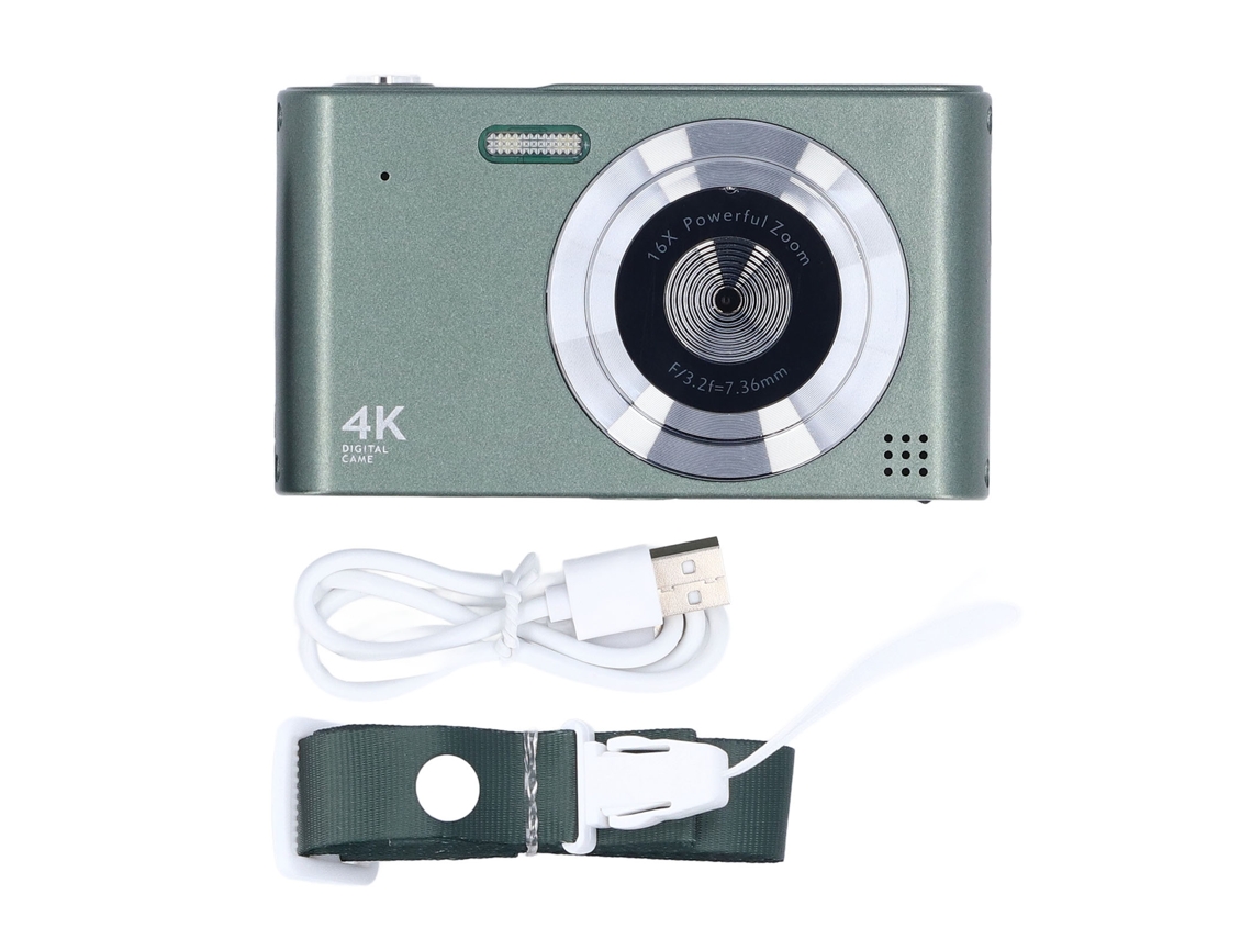 Câmera Digital 4k 48mp Zoom 16x Af Compacta Ccd Com Flash Led Para Fotografia E Vlogging Verde