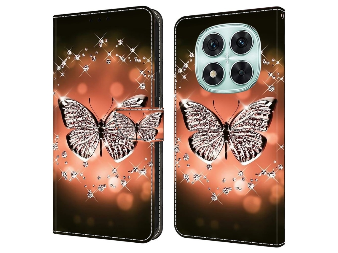 Capa Para Xiaomi Redmi Note 14 Pro 5g Com Padrão 3d, Em Couro Pu, Com Suporte, Borboleta De Cristal