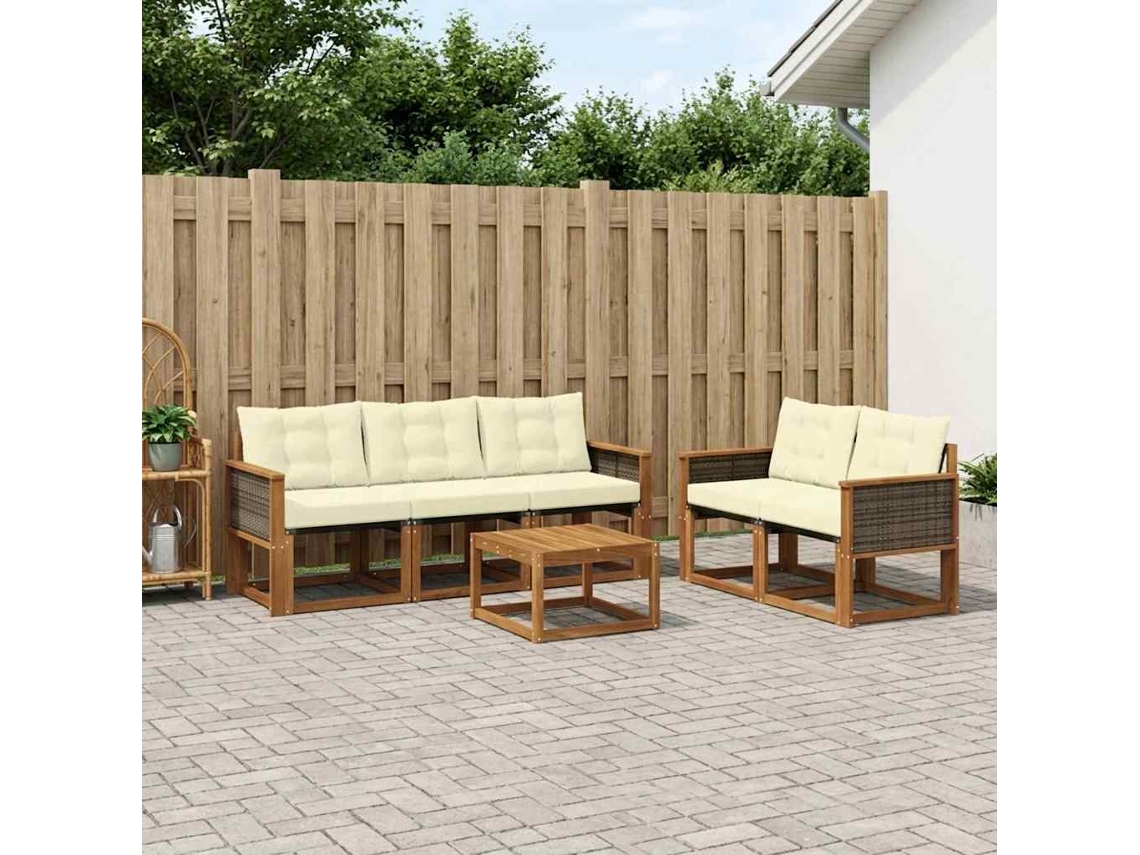 Vidaxl Conjunto De Sofás Para Exterior 6 Unid. Natural E Creme