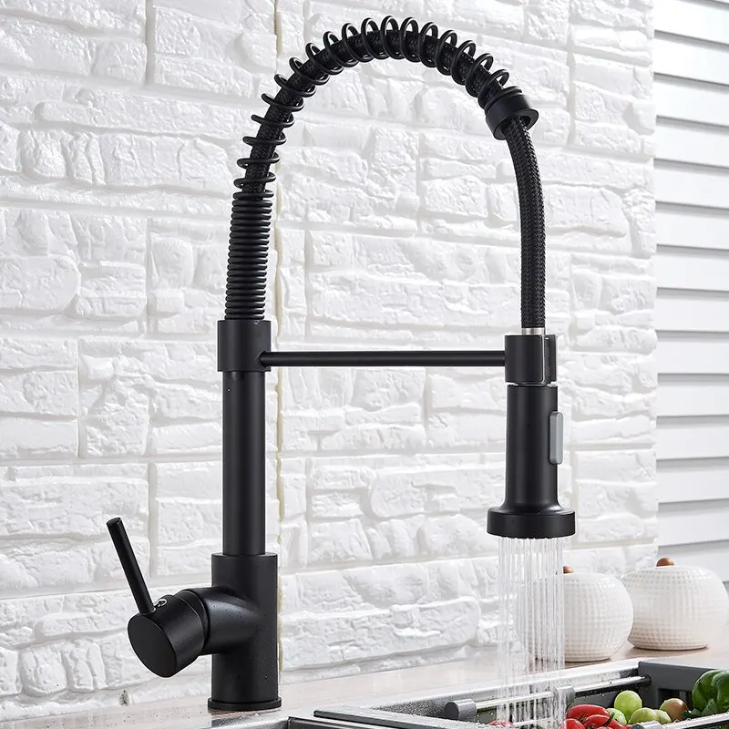 Torneira De Cozinha Extensível Com Bico Cromado De Modo Duplo Para Misturar Água Quente E Fria.