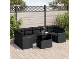 Vidaxl 8 Pcs Conjunto Sofás De Jardim Com Almofadões Vime Pe Preto