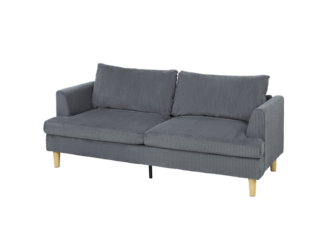 Sofá De 3 Lugares Revestido Em Veludo Almofadas Espessas Com Molas Assento Largo 2 188x80x86 Cm Cinzento Escuro