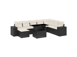 Conjunto de 9 Sofás para Jardim com Almofadões Vime Pe Preto MAISON EXCLUSIVE (9 pcs)