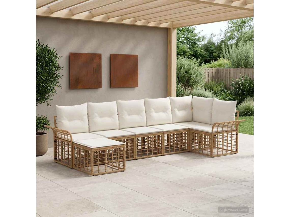 Vidaxl Conjunto De Sofás Para Exterior 7 Unid. Natural E Branco Creme