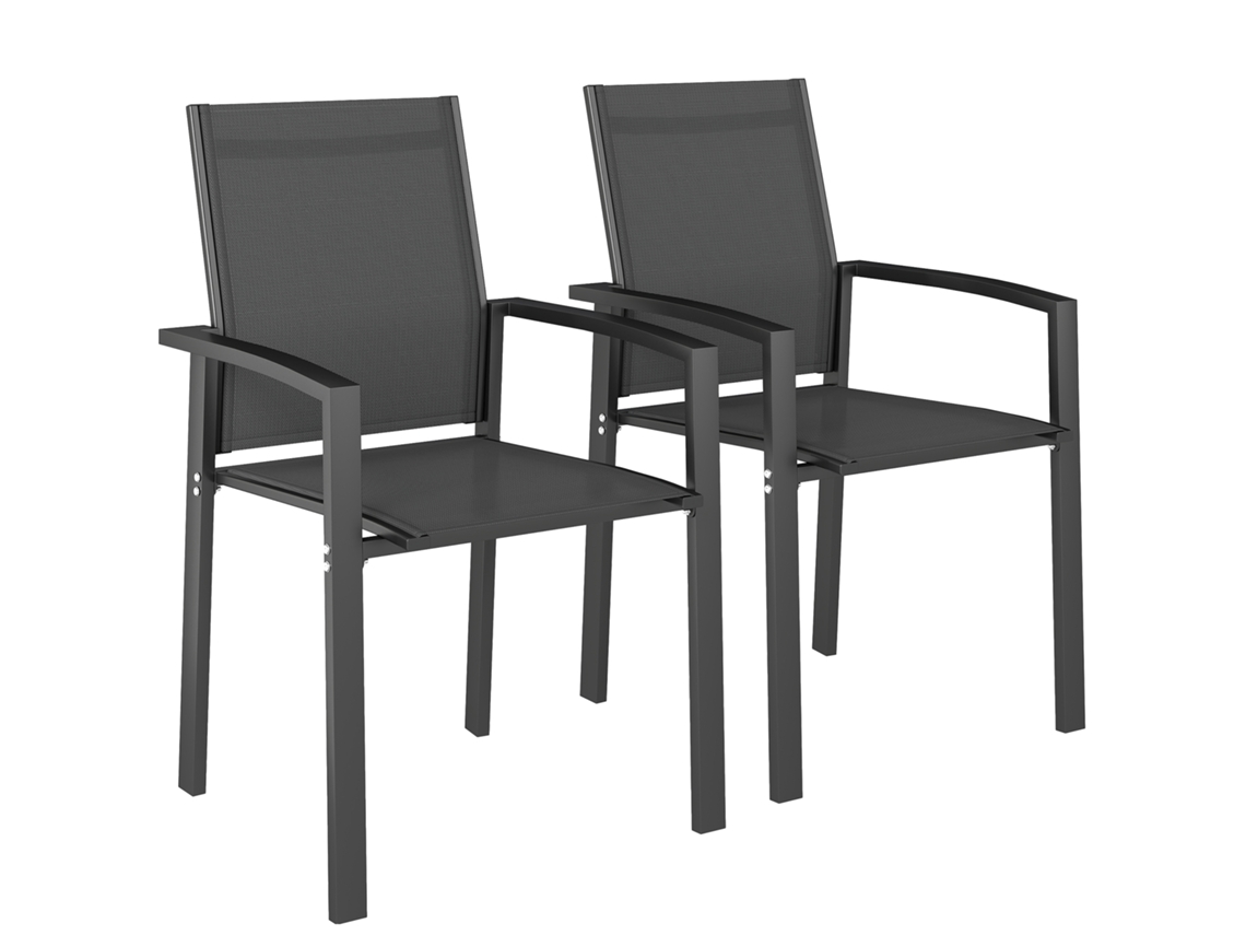 Conjunto de 2 Cadeiras de jardim empilháveis BTFORUS com assento transpirável, alumínio e textilene 56x58x89 cm cinza carvão