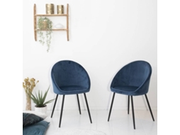Conjunto de 2 Cadeiras HAPPY GARDEN Diane (Azul - Veludo - 54 x 53 x 81 cm)