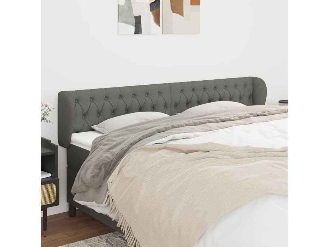 Vidaxl Cabeceira De Cama C/ Abas Tecido 183x23x78/88cm Cinzento-escuro