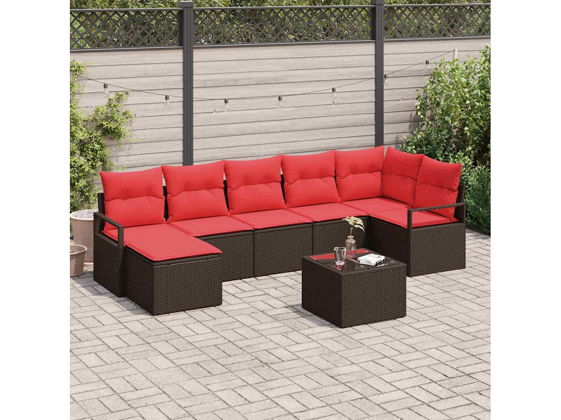 Vidaxl Conjunto De Sofás 8 Unid. Marrom E Vermelho Vime Pe