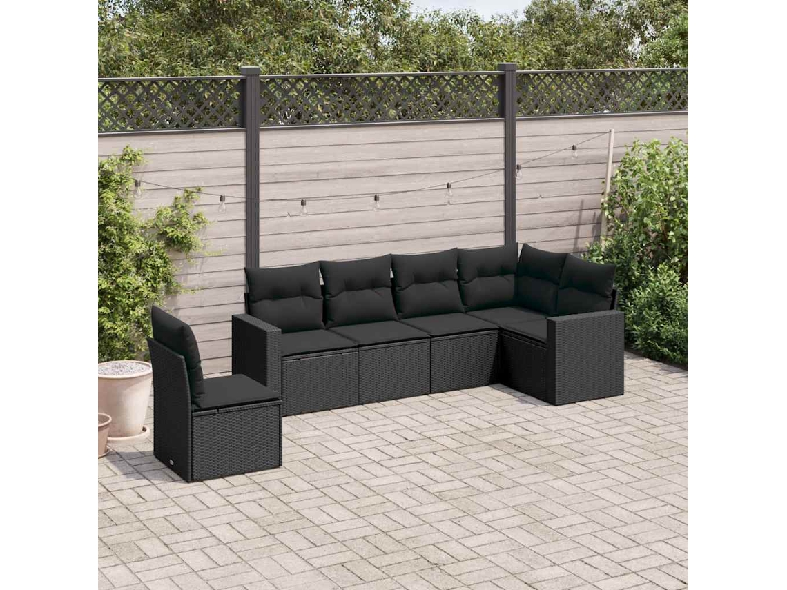 Vidaxl 6 Pcs Conjunto Sofás De Jardim C/ Almofadões Vime Pe Preto