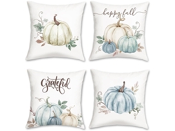 Conjunto de 4 Capas de Almofada Composições Aquareladas de Outono com Abóbora e Folhas NEVEANCE