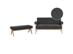 Conjunto De Assentos Com Pernas De Madeira Beliani Tamre De Bouclé Preto/castanho Escuro 148x78x79