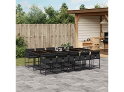 Vidaxl 11 Pcs Conjunto De Jantar P/ Jardim C/ Almofadões Vime Pe Preto