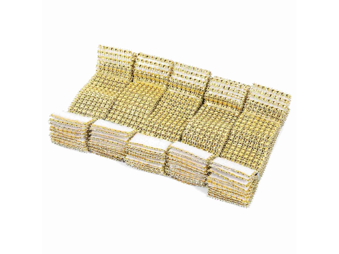 50pcs Anéis de Guardanapo Malha Diamante 8 Fileiras para Casamento Natal Ouro Cadeira Sash