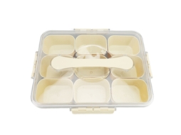 Bandeja dividida com tampa e alça 9 compartimentos plástico transparente para frutas, legumes, festas e piqueniques com S/MARCA