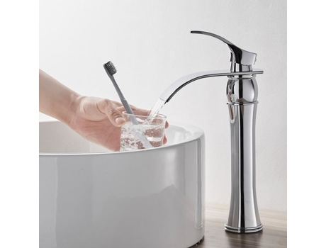 Misturador para Lavatório Cascata AURALUM Bica Alta Banheiro Furo Único Marca AURALUM