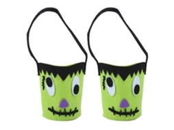 Conjunto de 2 Sacolas de Doces de Halloween em Feltro com Alças para Festas, Presentes, Verde