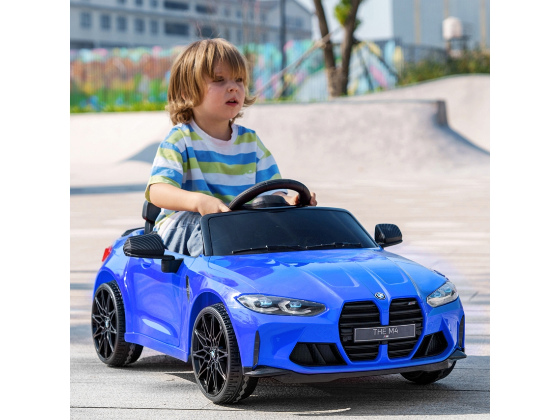 Carro Infantil Elétrico Bmw M4 12v Azul - Controle Remoto, Faróis, Buzina, Música E Velocidade 3-5 Km/h (108x69,5x51 Cm)