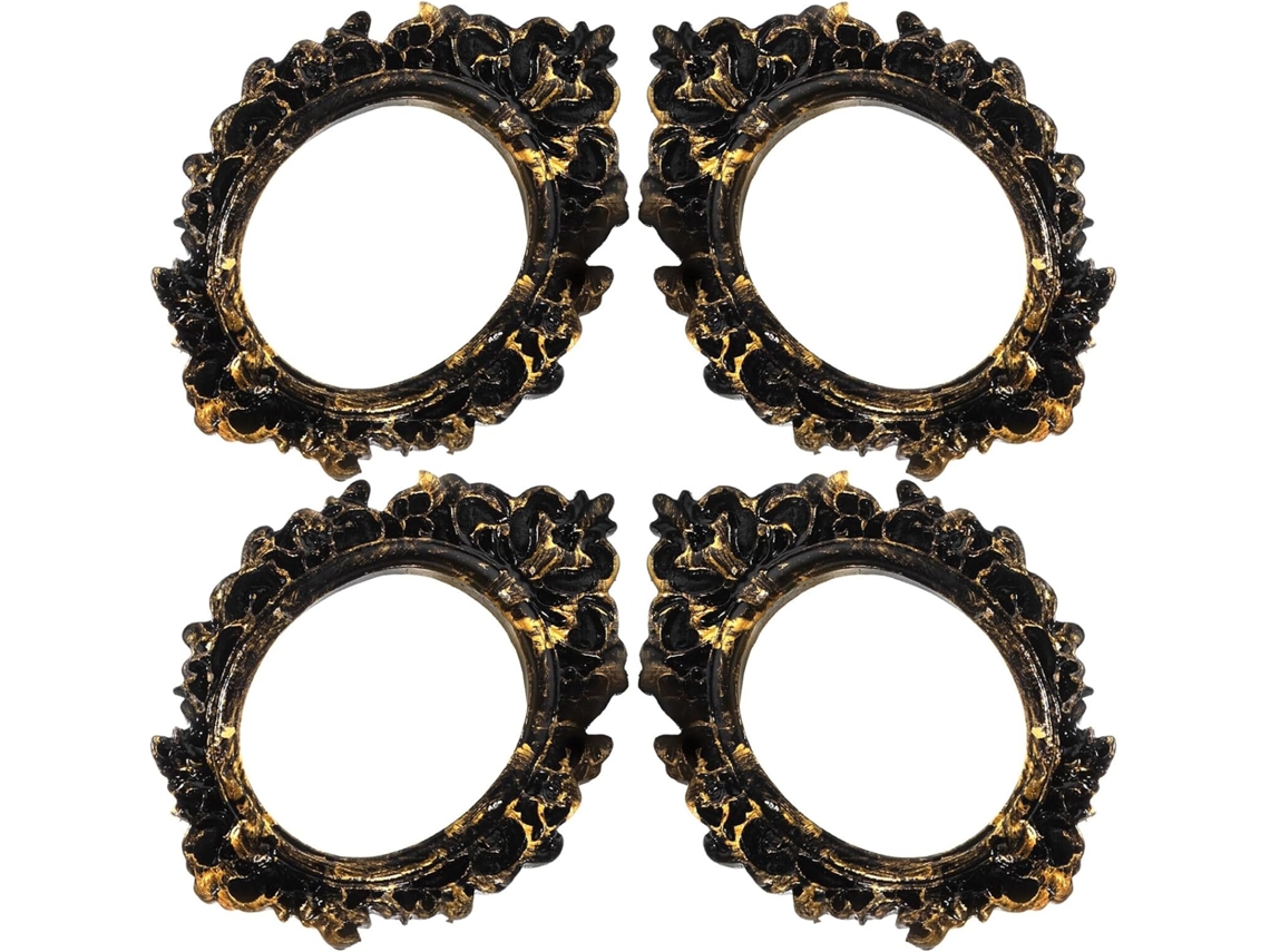Conjunto 4 Porta Retratos Vintage Resina Resistente Pequenos Ovais Estilo Multifuncionais Fotos Joias GOKOCO