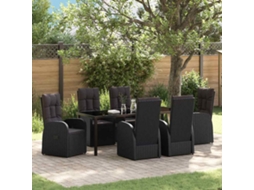 Vidaxl Conjunto de Jantar para Jardim com Almofada 7 Pcs Preto Vime Pe
