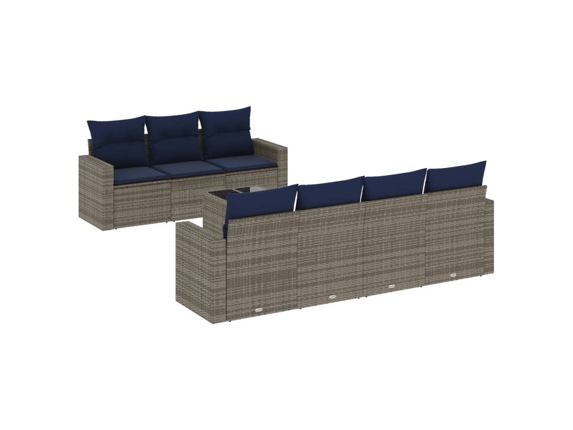Conjunto de 8 Sofás de Jardim com Almofadões Vime Pe Cinzento MAISON EXCLUSIVE (8 pcs)