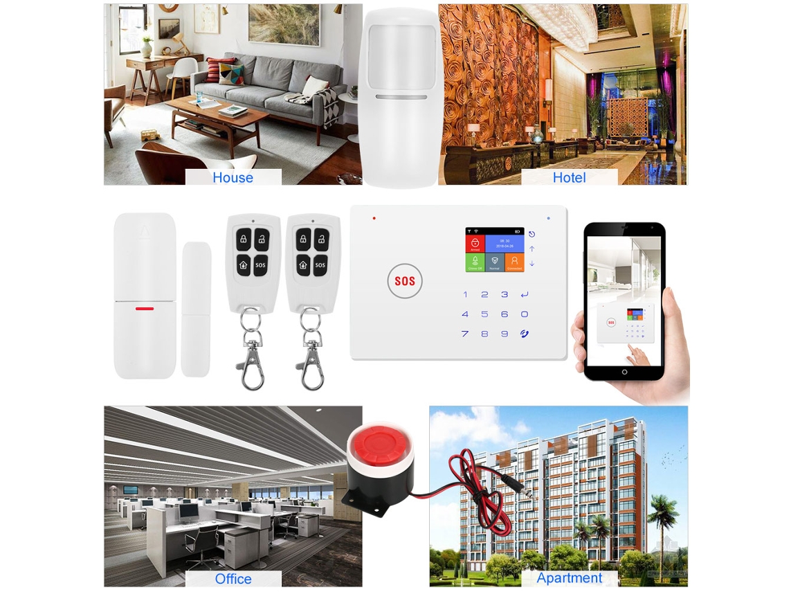 Kit de alarme residencial SEM Fio GSM Wifi Com Sensores