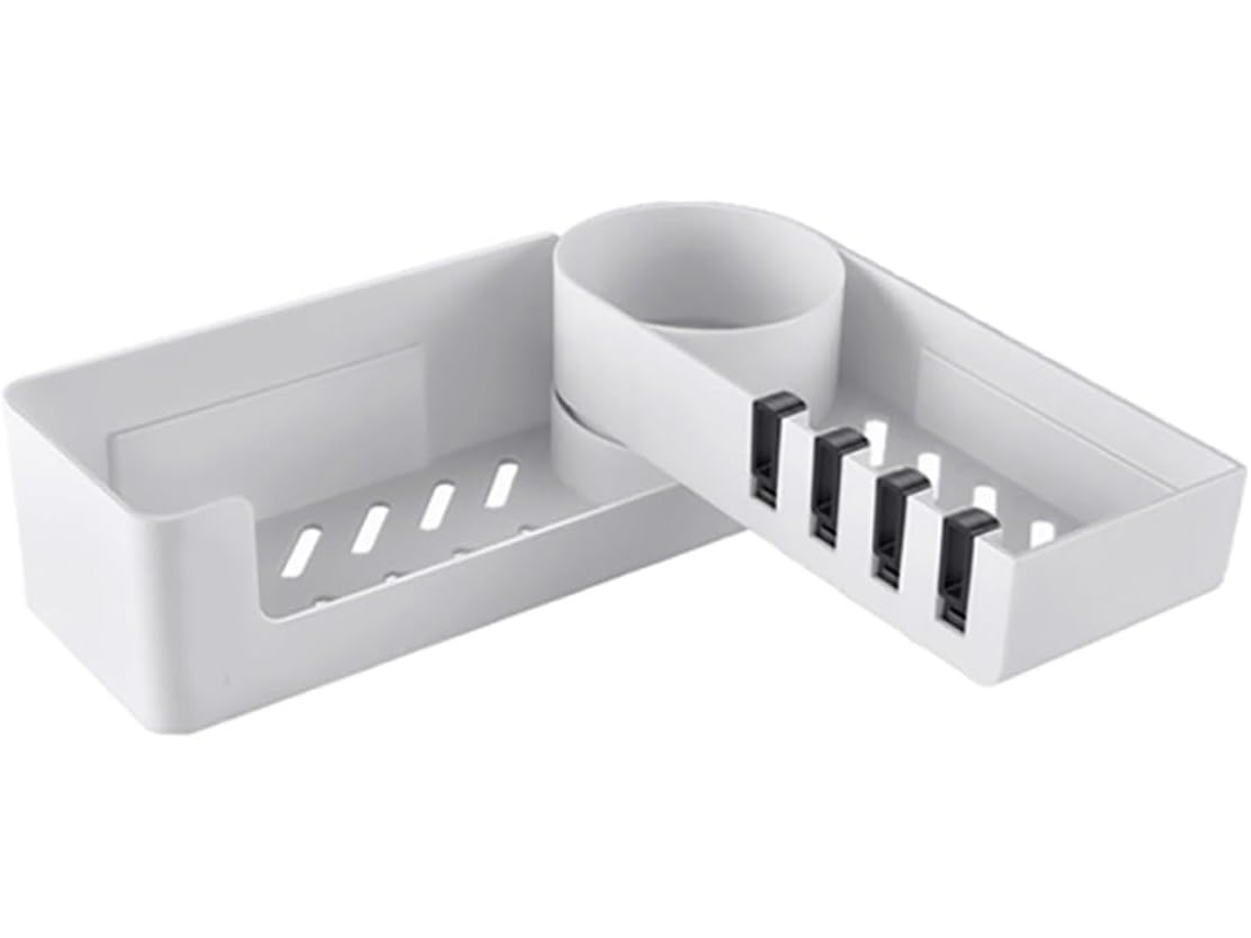 Prateleira De Parede Giratória Para Banheiro Com Compartimentos Plástico Branco, Ideal Para Casa E Hotel