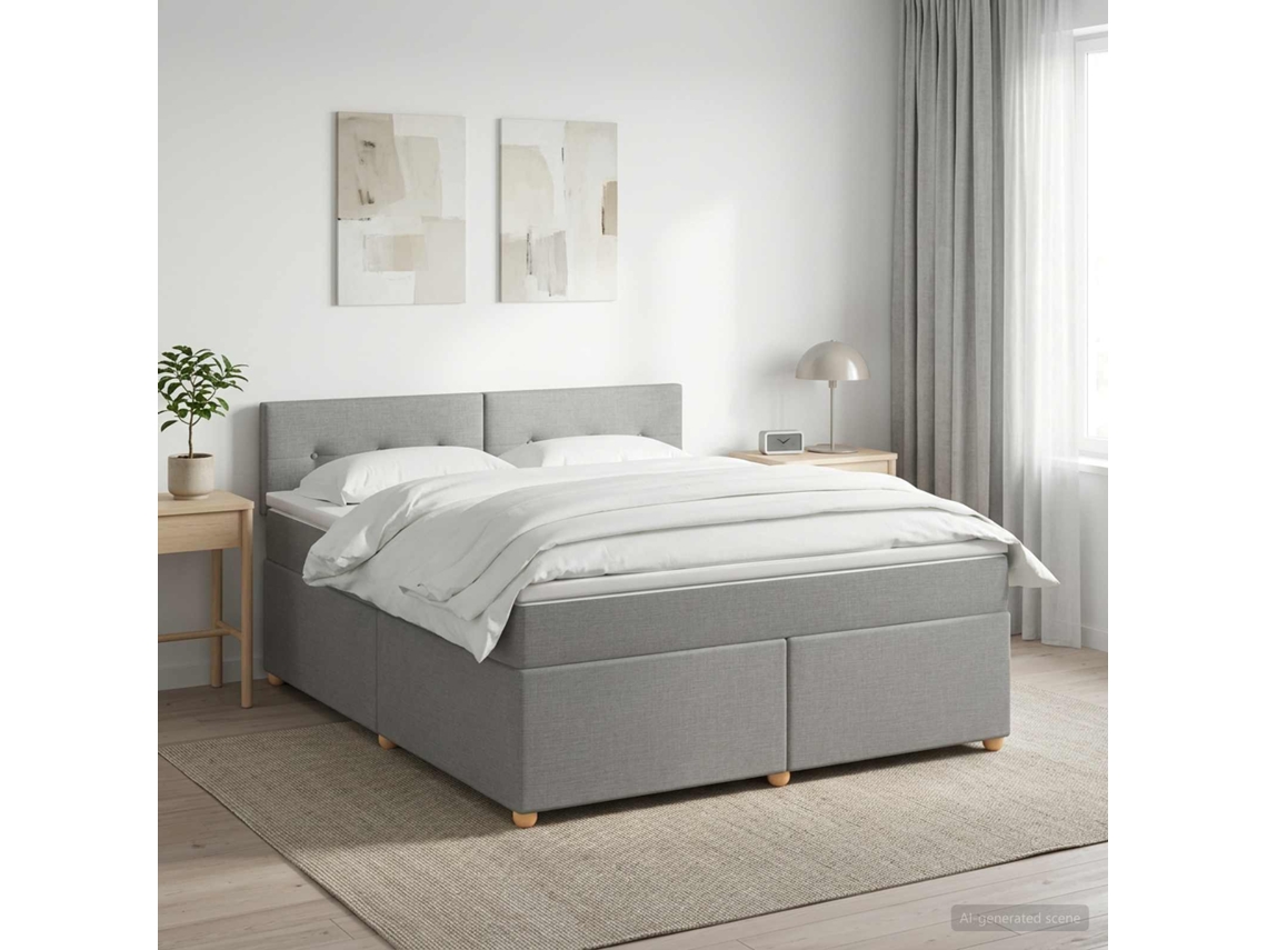 Vidaxl Cama Box Spring Com Colchão Cinzento-claro 160 X 200 Cm Tecido