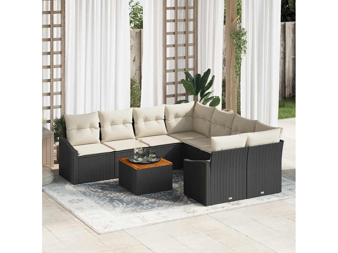 Vidaxl Conjunto De Sofá De Jardim 9 Unid. Preto Vime Pe