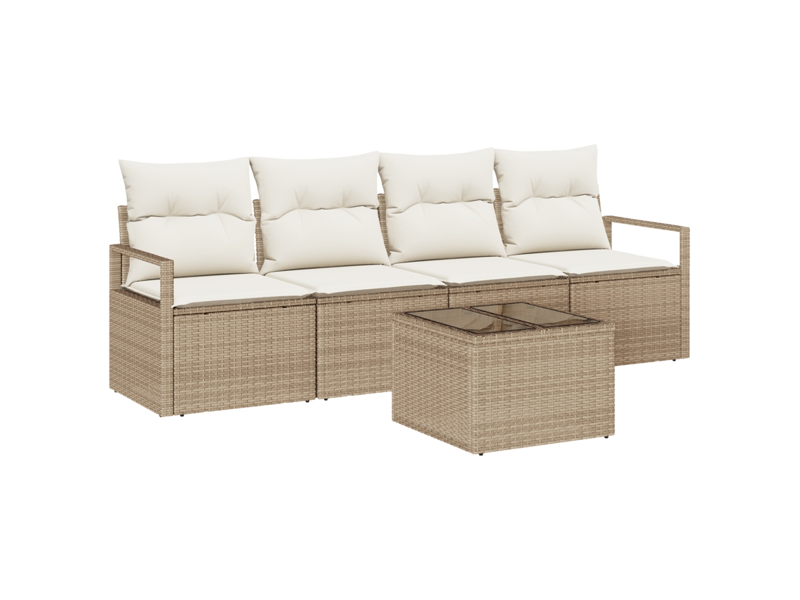 Conjunto 5 Conjunto De Sofá De Jardim Vidaxl Bege Vime Pe (230 X 62 X 85 Cm)