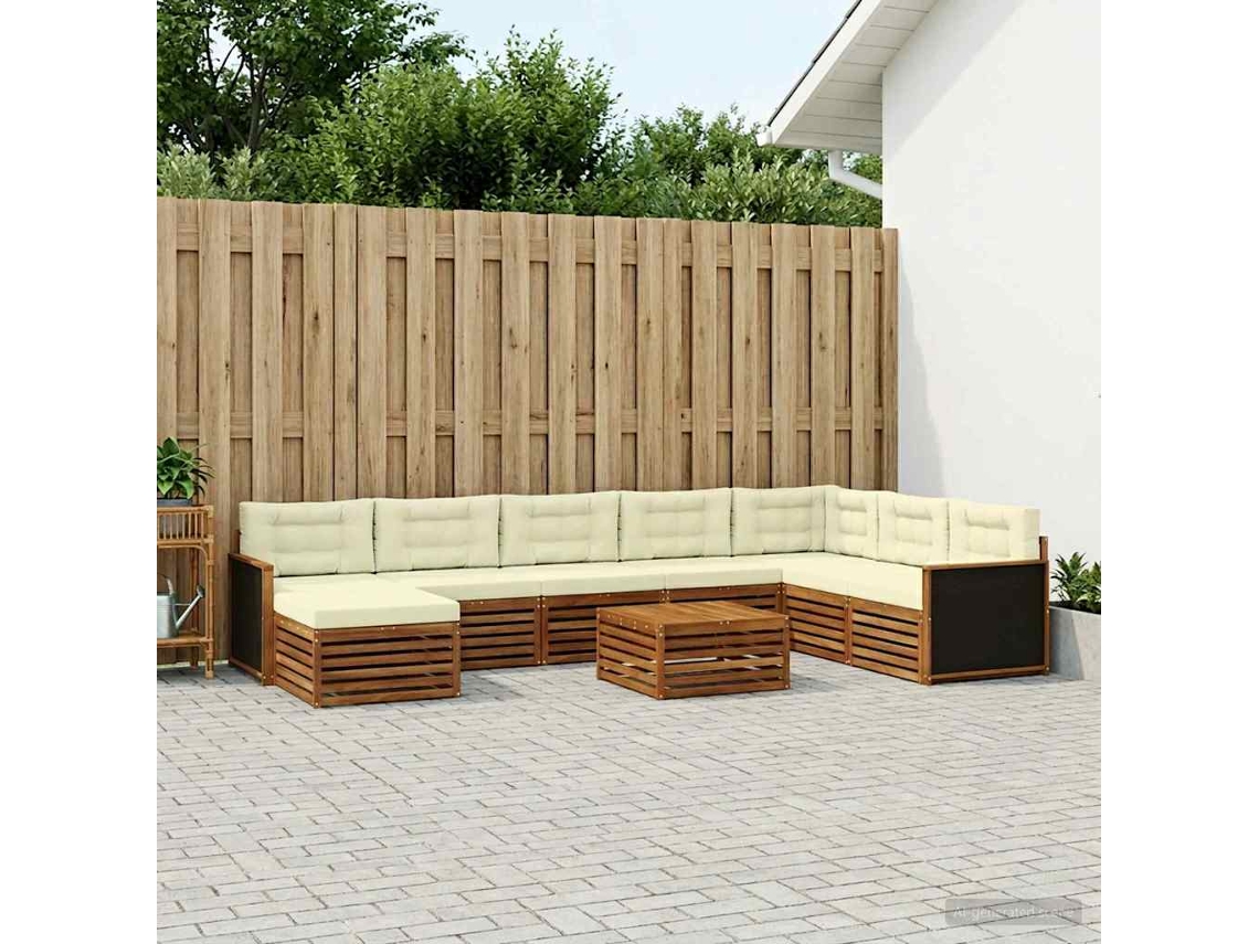 Vidaxl Conjunto De Sofás Para Exterior 9 Unid. Natural E Creme