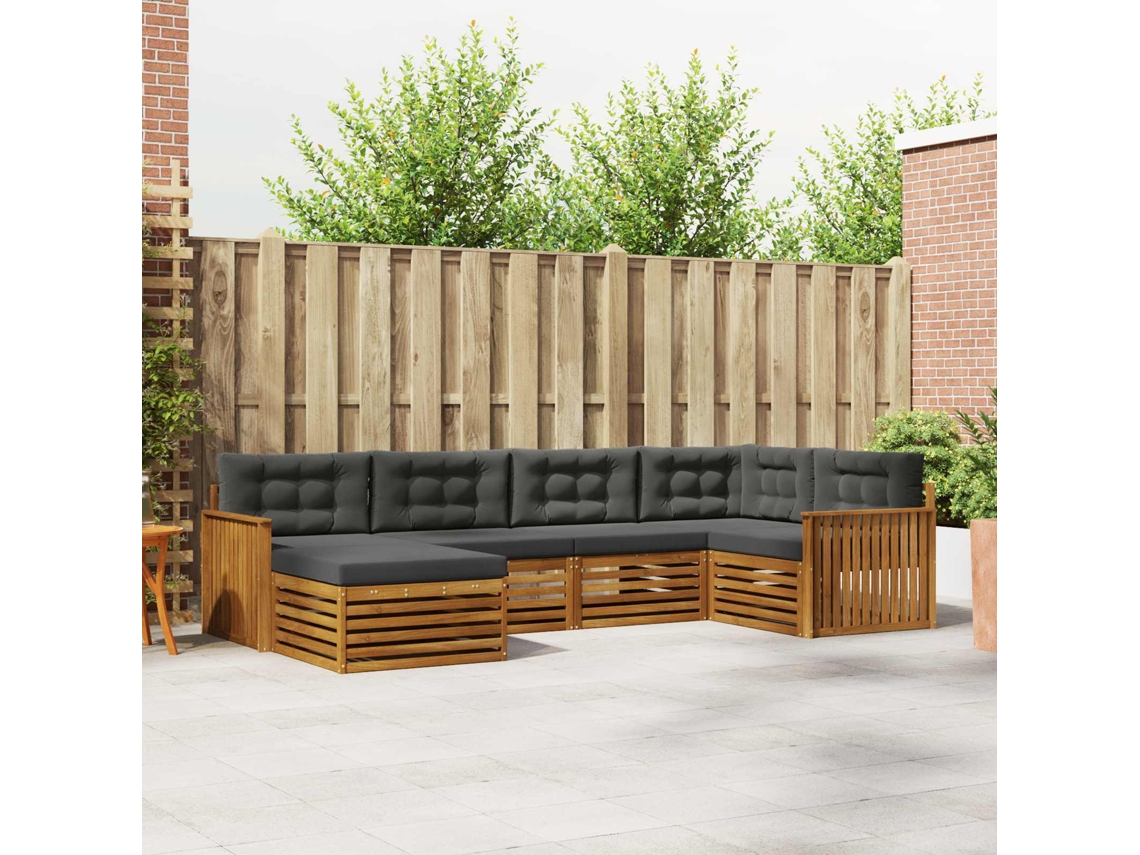 Vidaxl Conjunto De Sofás Para Exterior 6 Unid. Natural E Antracite