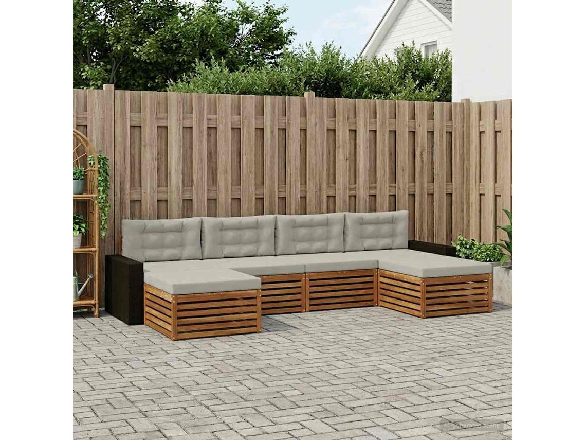 Vidaxl Conjuntos De Sofás Com Almofada 6 Pcs Madeira Sólida De Acácia
