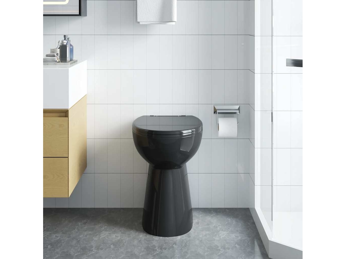 Vidaxl Sanita Sem Rebordo 7 Cm Altura Extra Fecho Suave Cerâmica Preto