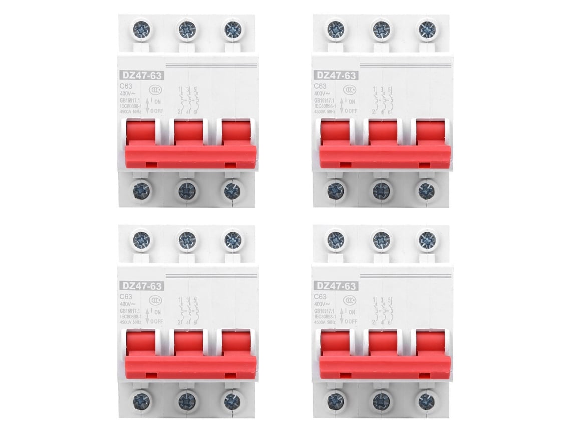 Conjunto de 4 Interruptores de Circuito Veloriskku Miniatura Dz47 63 3p 63a