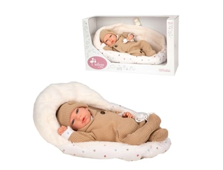 Boneca Reborn Arias 40 cm Olona Bege Saco de Dormir Bonecas Arias