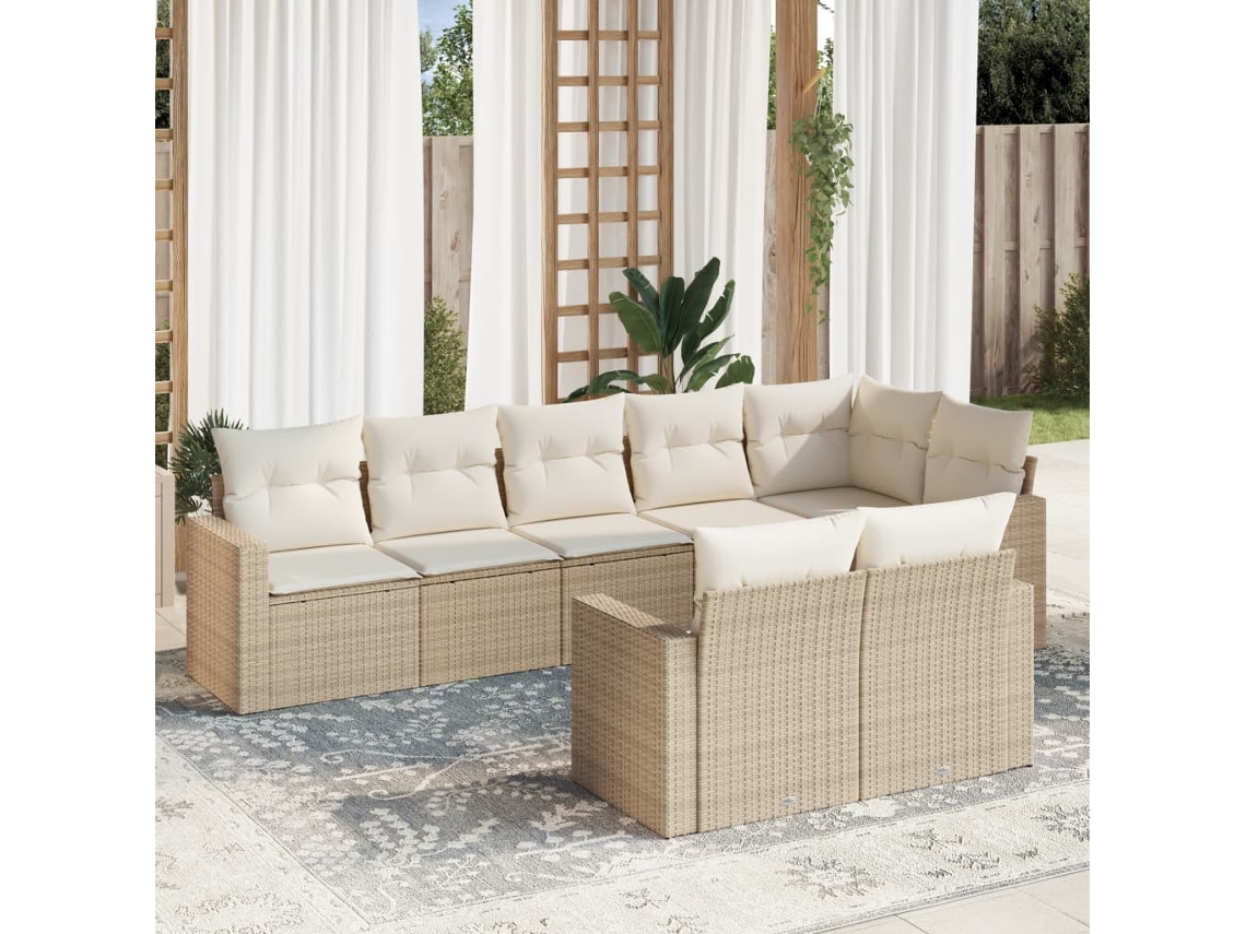 Vidaxl 8 Pcs Conjunto De Sofás P/ Jardim Com Almofadões Vime Pe Bege