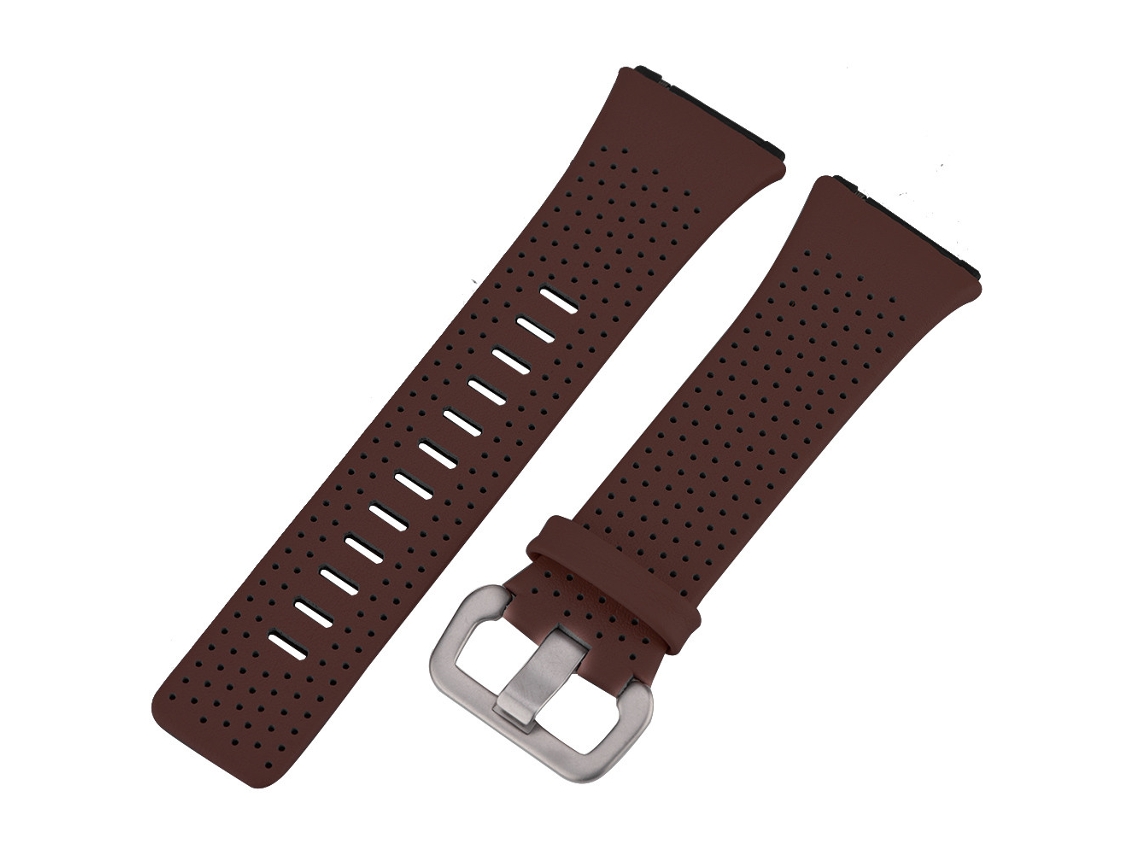 Pulseira de Relógio de Couro com Borda Envolvida, Compatível com Fitbit Ionic, Tamanho L . EOOCOO (marrom)
