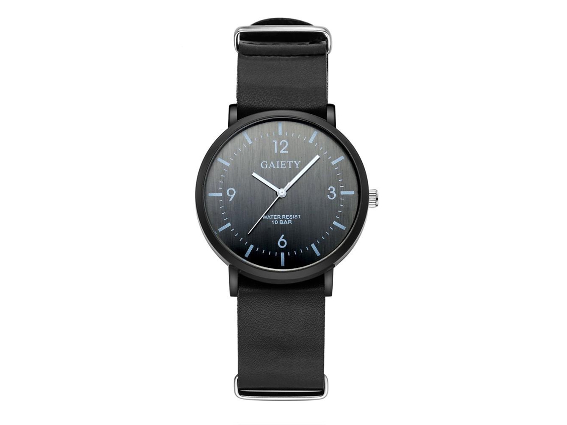 Reloj Hombre De Moda Con Correa Pu Analógico De Cuarzo Casual Gaiety Negro