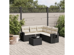 6 Pcs Conjunto Sofás De Jardim C/ Almofadões Vime Pe Preto Dkd Home Decor